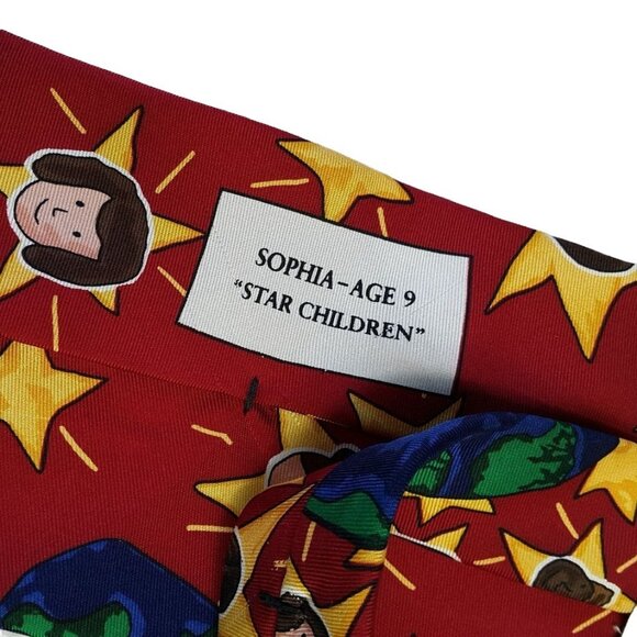 2/$15 Save the Children Mens Necktie Star Silk Red 56.25" Father's Day Holiday - Picture 5 of 6